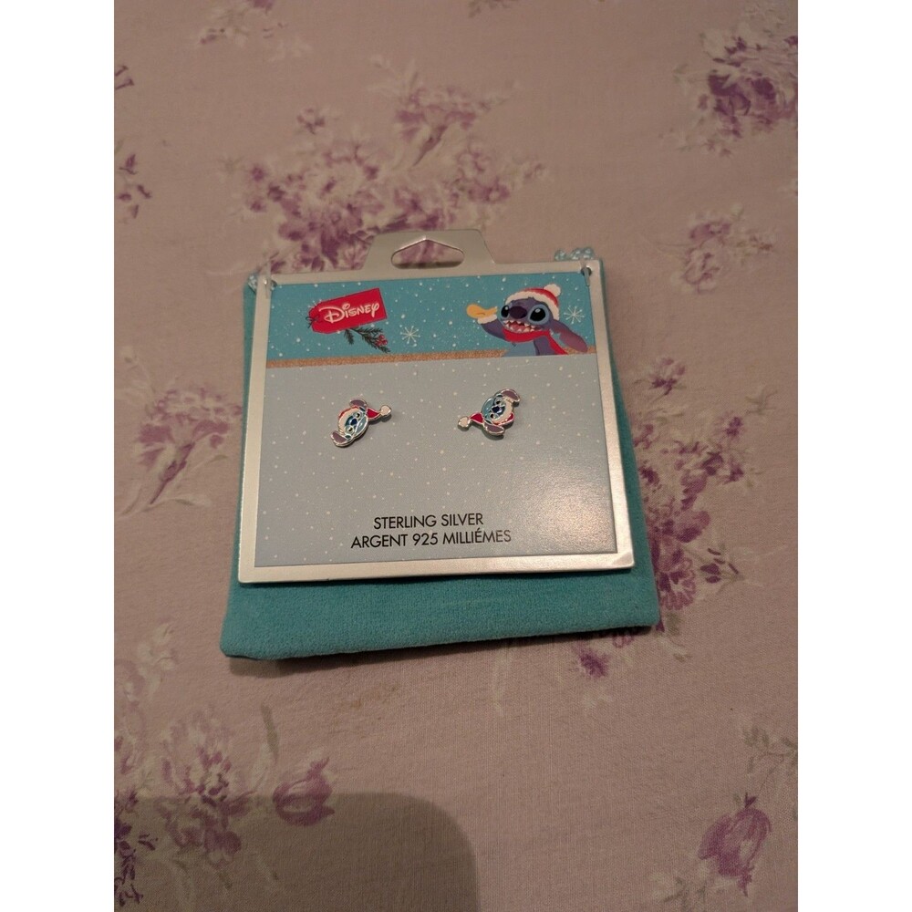 Disney Stitch Christmas Pierced Earrings Stud w/Pouch Claire’s Sterling Silver